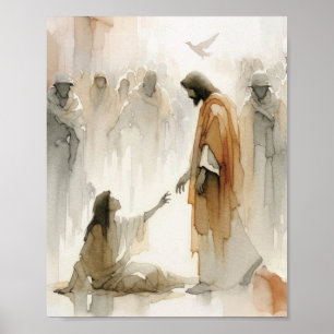 Woman Healed - Digital Watercolor Jesus Poster