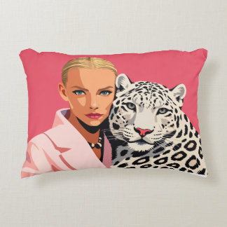 Woman & Her Cat Printed Accent Pillow