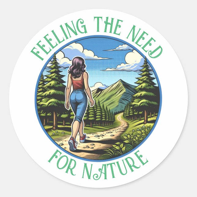 Woman Hiking a Nature Trial Classic Round Sticker (Front)