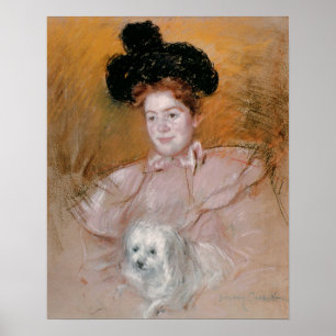 Woman holding a dog poster