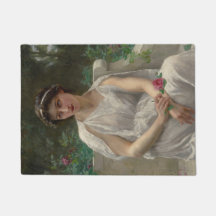 Woman Holding a Pink Rose of Love (by Seignac)