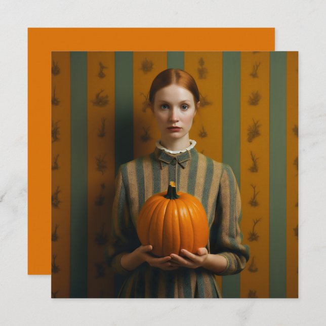 Woman Holding A Pumpkin Holiday Card (Front/Back)