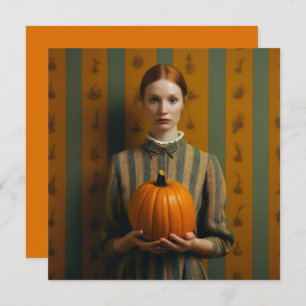 Woman Holding A Pumpkin Holiday Card