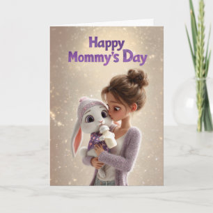 Woman Holding Baby Bunny: Happy Mummy's Day Card