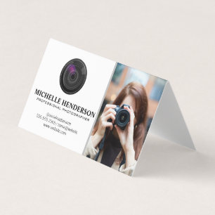 Woman Holding Camera Taking Photo Business Card