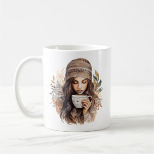 Woman Holding Coffee Cup Illustration Cosy Winter