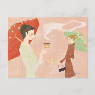 Woman Holding Coffee Postcard