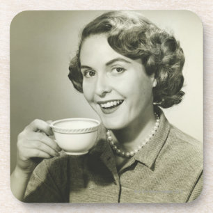 Woman Holding Cups Coaster