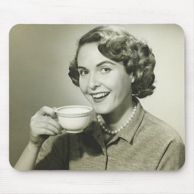 Woman Holding Cups Mouse Pad (Front)