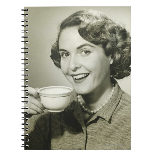 Woman Holding Cups Notebook (Front)