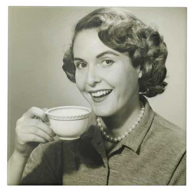 Woman Holding Cups Tile (Front)