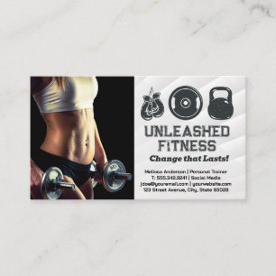 Woman Holding Dumbbells   Gym Equipment Icons Business Card