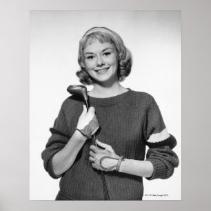 Woman Holding Golf Club Poster