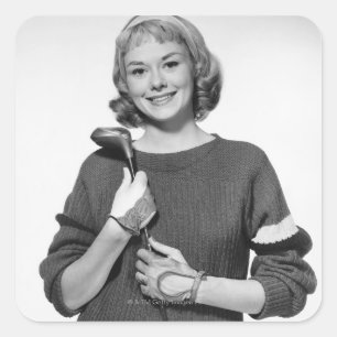 Woman Holding Golf Club Square Sticker