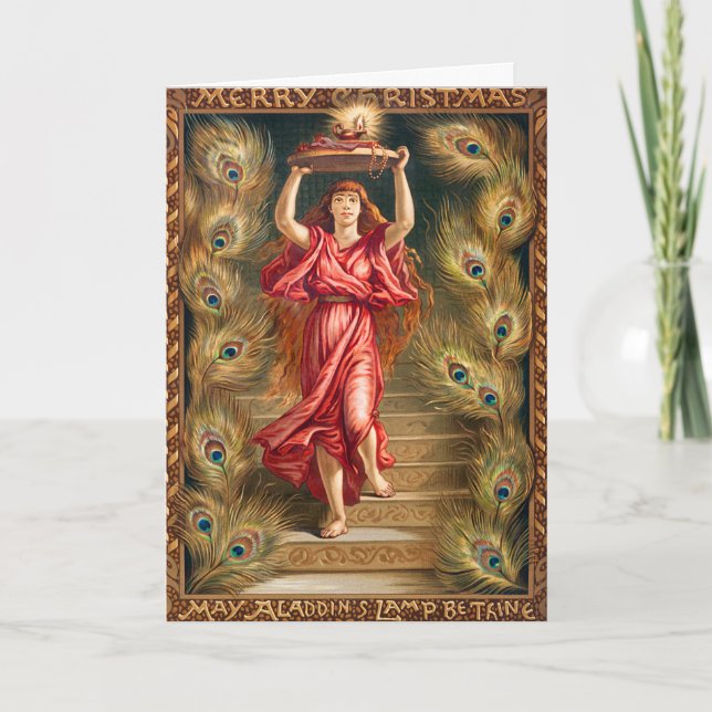 Woman holding lamp with flame from Aladdin's Lamp Holiday Card (Front)