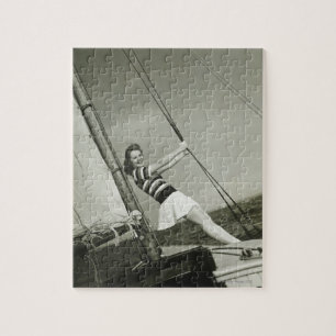 Woman Holding Rigging on Yacht Jigsaw Puzzle