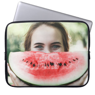 Woman holding sliced watermelon laptop sleeve