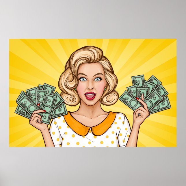 Woman holds money poster (Front)