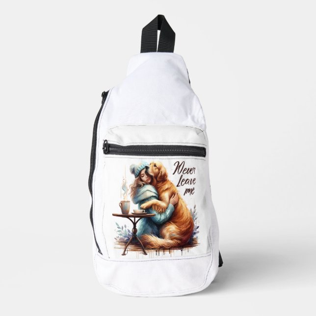 Woman Hugging Dog Sling Bag (Front)