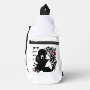 Woman Hugging Poodle With Flowers Sling Bag