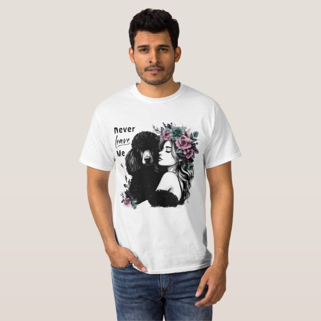 Woman Hugging Poodle With Flowers T-Shirt (Front Full)