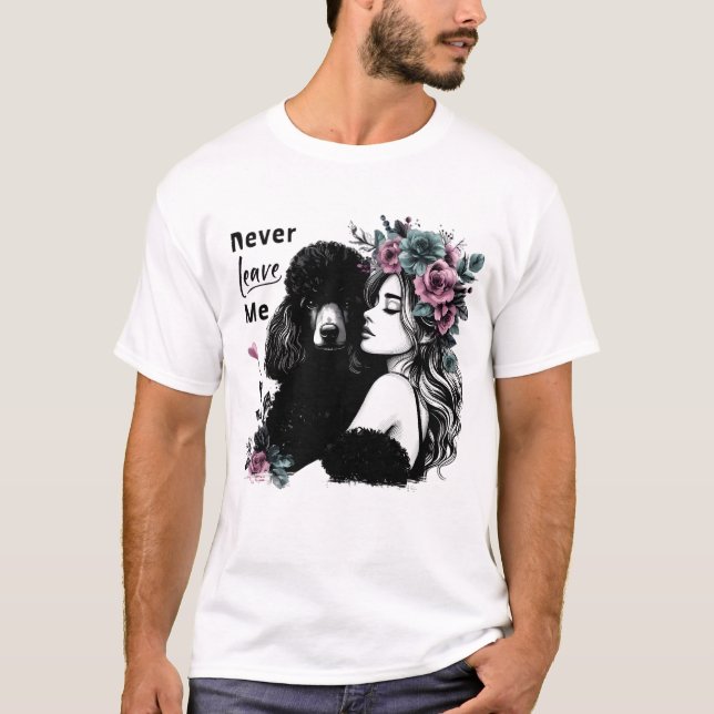 Woman Hugging Poodle With Flowers T-Shirt (Front)