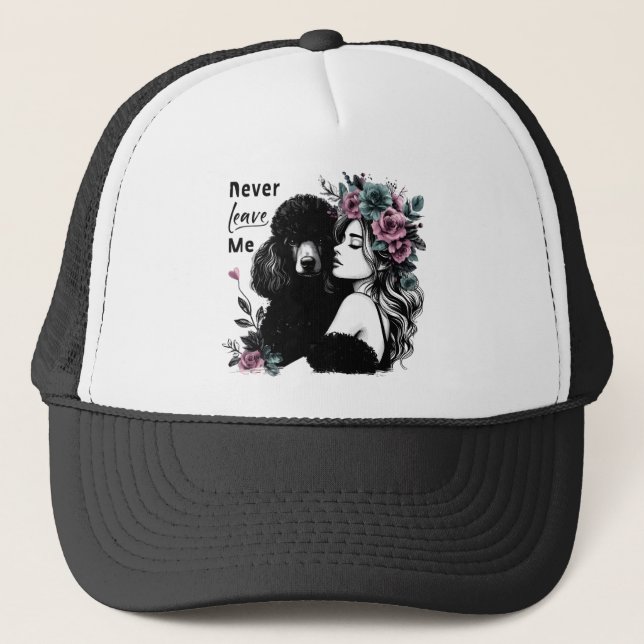 Woman Hugging Poodle With Flowers Trucker Hat (Front)