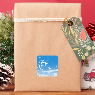 Woman Ice Skating Sport Illustration Square Sticker