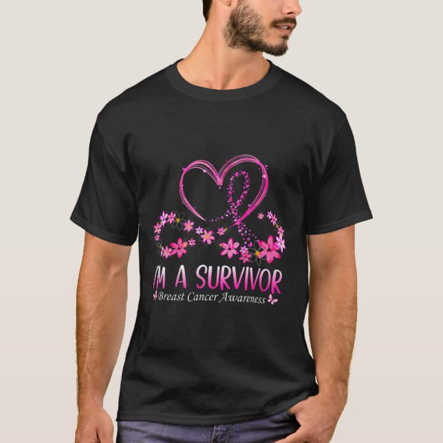 Woman I'm A Survivor Breast Cancer Awareness Pink  T-Shirt (Front)