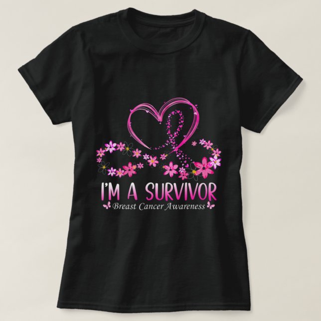 Woman I'm A Survivor Breast Cancer Awareness Pink  T-Shirt (Design Front)