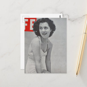 Woman in 1939 on the beach black and white postcard