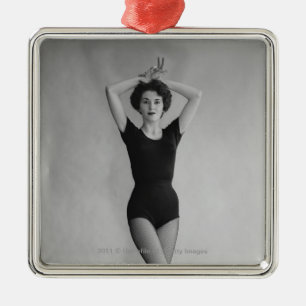 Woman in a ballet leotard portrait metal ornament