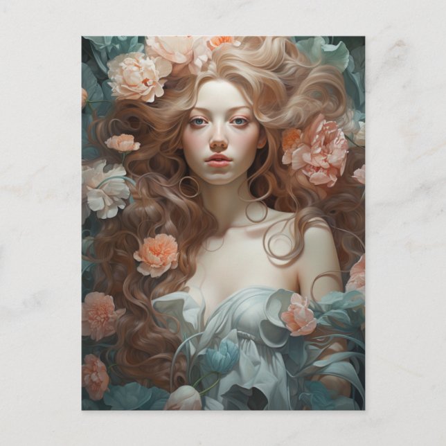 Woman in a Bed of Flowers Postcard (Front)