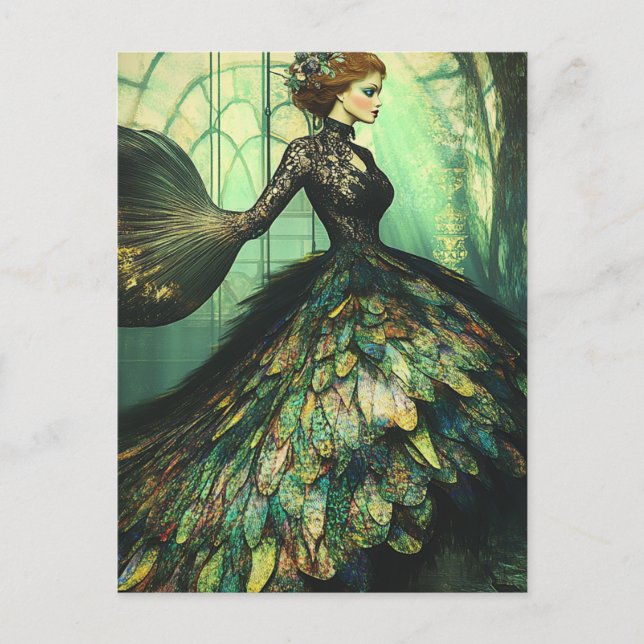 Woman in a Black Fish Dress Fashion Fantasy Postcard (Front)