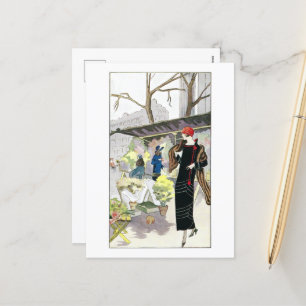 Woman in a black velvet business dress (1924)  holiday postcard