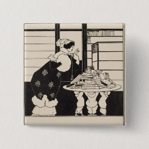 Woman in a Bookshop, design for a 'Yellow Book' co 15 Cm Square Badge