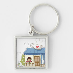 Woman in a coffee shop key ring