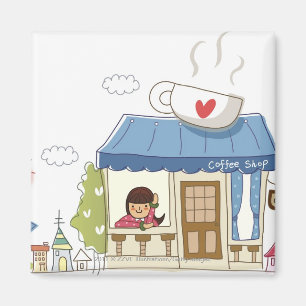 Woman in a coffee shop magnet