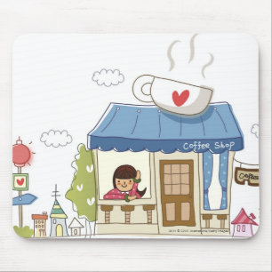 Woman in a coffee shop mouse pad