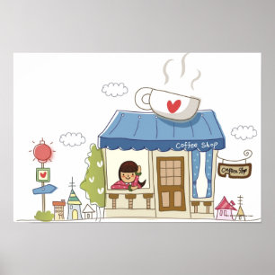 Woman in a coffee shop poster