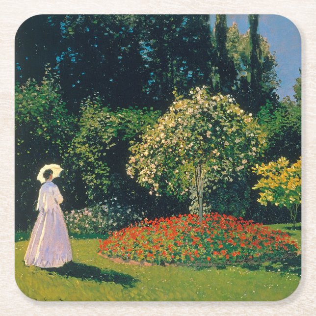 Woman in a Garden, Monet Square Paper Coaster (Front)