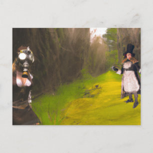 Woman in a Gas Mask in a forest Postcard