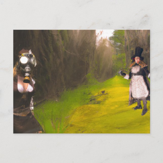 Woman in a Gas Mask in a forest Postcard (Front)