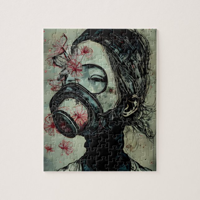 Woman in a Gas Mask With Flowers Jigsaw Puzzle (Vertical)
