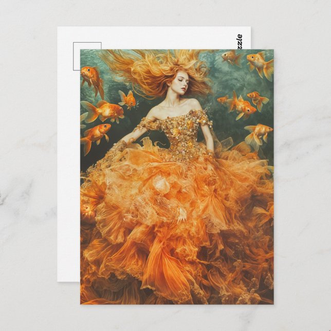 Woman in a GoldFish Dress Fashion Postcard (Front/Back)