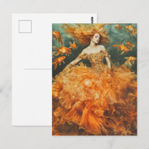 Woman in a GoldFish Dress Fashion Postcard