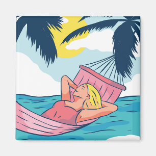 Woman in a Hammock at Beach Magnet
