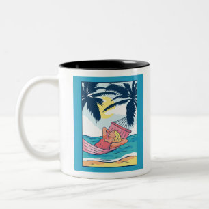 Woman in a Hammock at Beach Two-Tone Coffee Mug