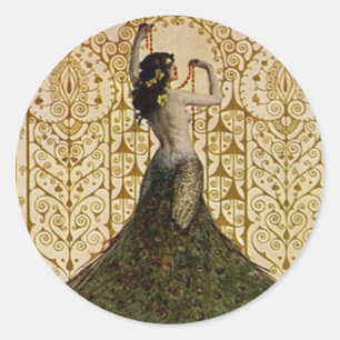 Woman in a Peacock Skirt Classic Round Sticker