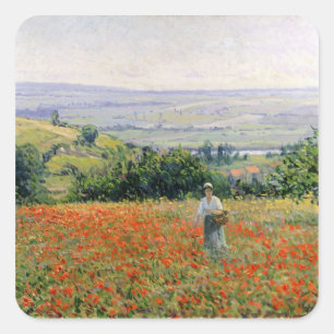 Woman in a Poppy Field Square Sticker